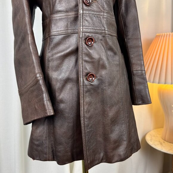 Vintage 1970s Brown Leather Coat Made in Canada by Norwest Leatherworks sz Large - Picture 7 of 15